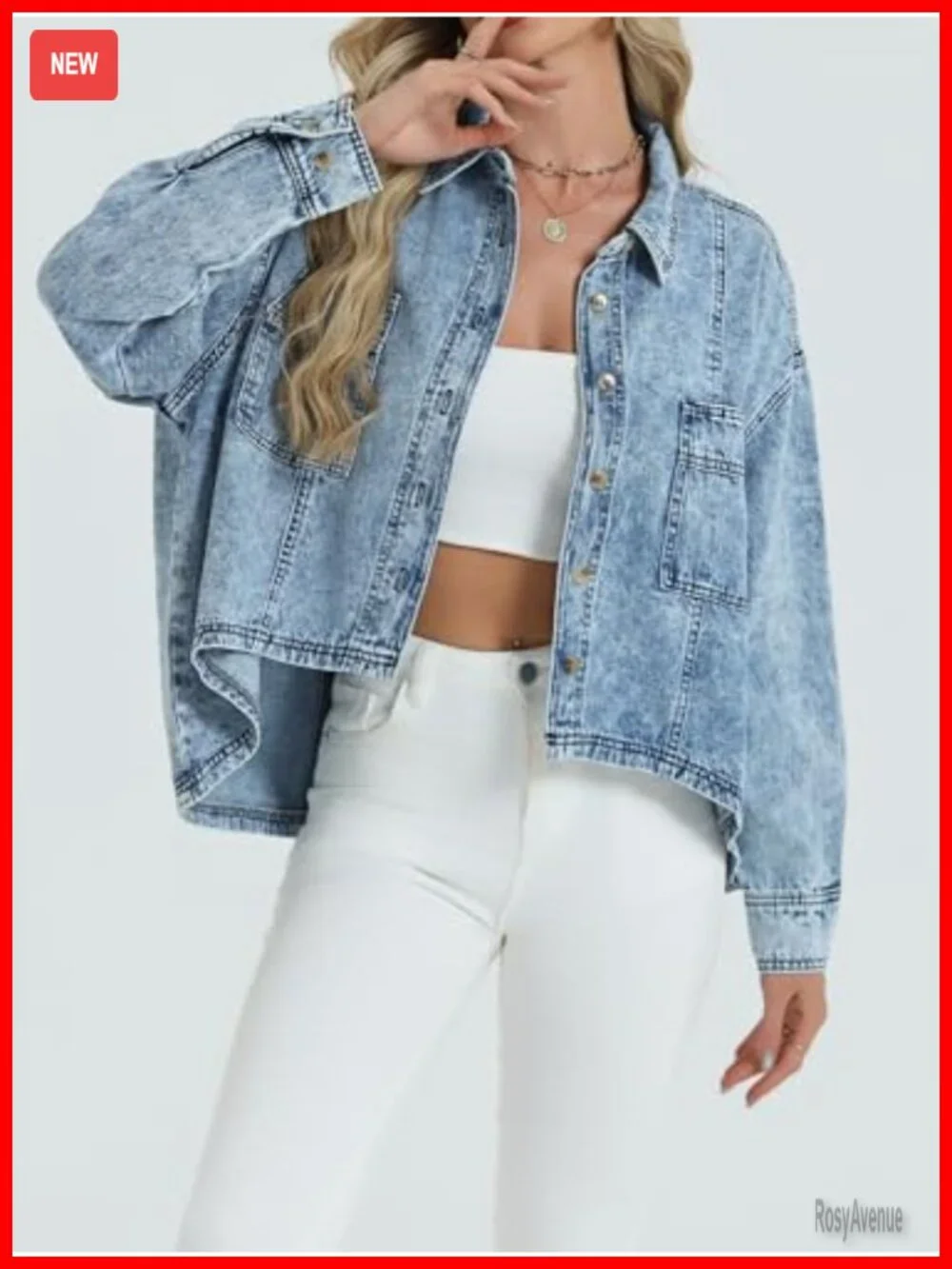 Oversized Denim Jacket Women Batwing Sleeve Cropped Shacket Lightweight Cardigan
